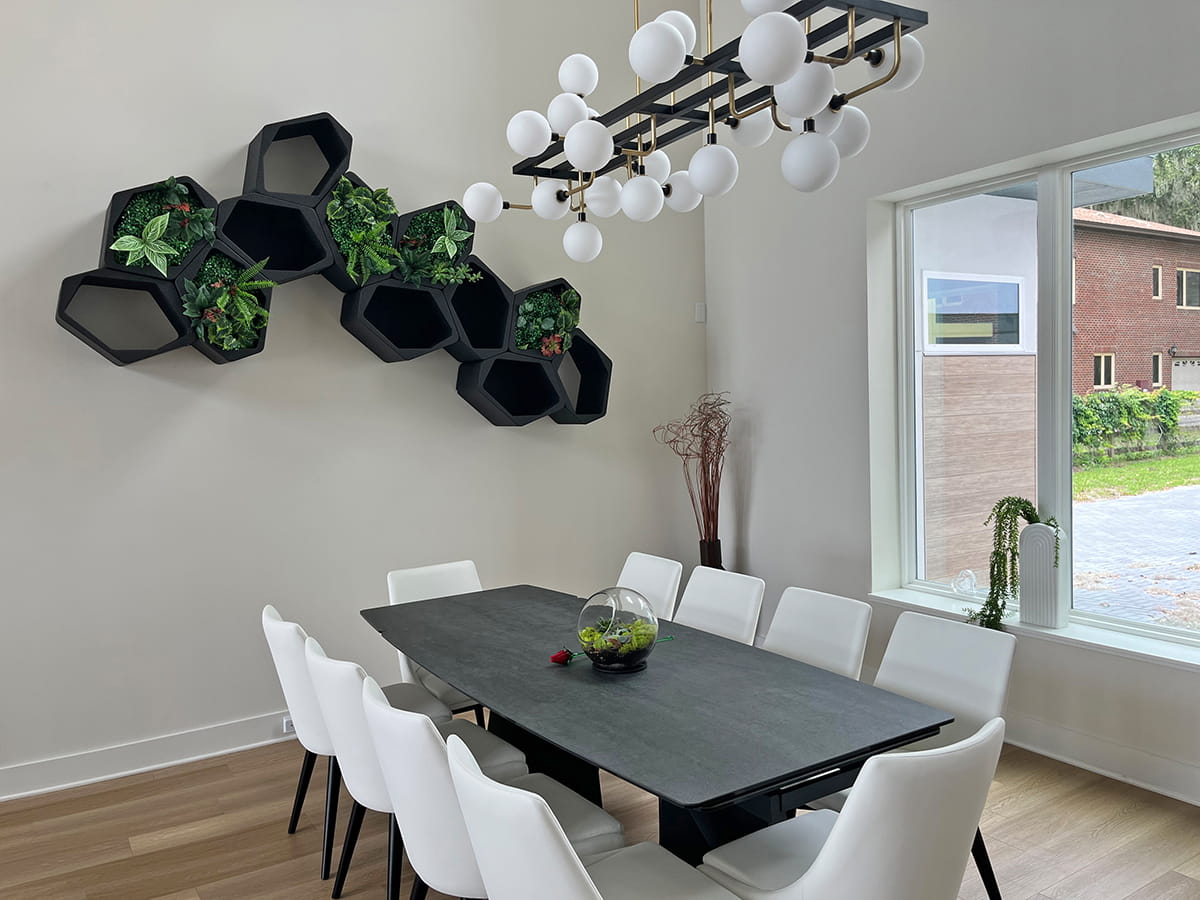 Modern indoor plant wall shelf design in black